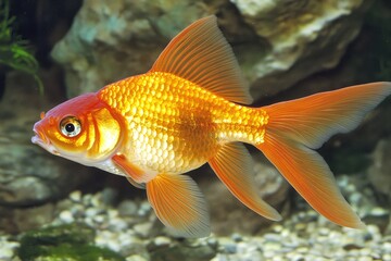 Naklejka premium Vibrant orange and gold fish in aquarium