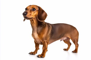 Dachshund standing on white background isolated, generated AI