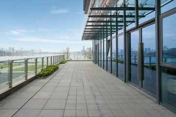 Office building and garden in commercial park