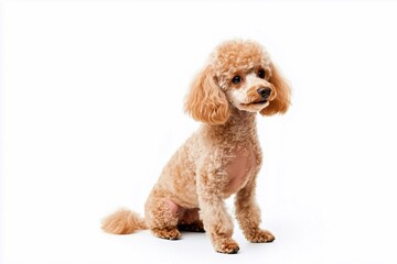Poodle sitting isolated on white background, generated AI