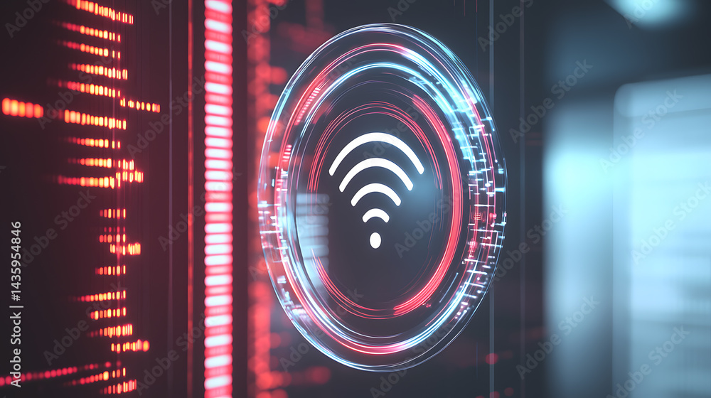 Poster wireless signal visualization digital environment ui illustration high-tech concept futuristic desig