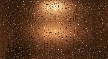 Golden Rain Drops on Window with Warm Backlight
