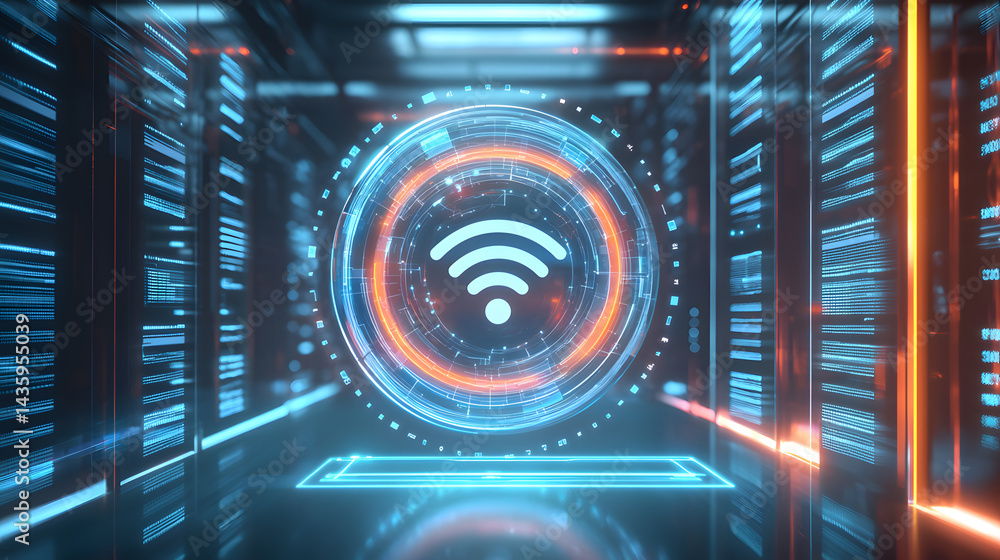 Poster dynamic wireless signal visualization in a futuristic digital environment - ultra-clean ui illustrat