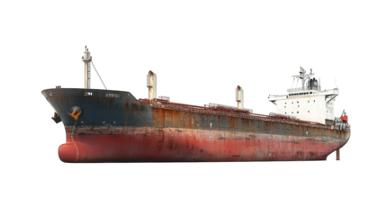 a large. weathered cargo ship with a rusty hull. suggesting it has been in service for a considerable time its industrial design indicates it is used for transporting goods across oceans. highlighting