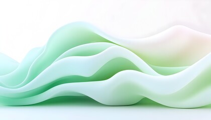 Obraz premium Abstract pastel green and white flowing fabric-like waves