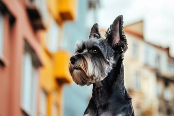 Schnauzer with raised ear, generated AI