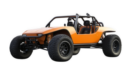 n orange off-road vehicle designed for recreational use. showcasing a sporty and rugged aesthetic ideal for adventurous terrains its open structure and large tires suggest it is built for high perform