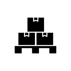 Black Filled Icon Showing a Pallet with a Stack of Boxes