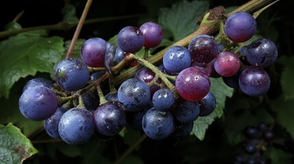 Cluster of ripe juicy grapes hanging on a-3 - countryside background product