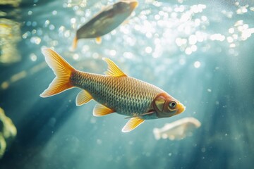 Fototapeta premium Underwater shot with fish in clear water, generated AI