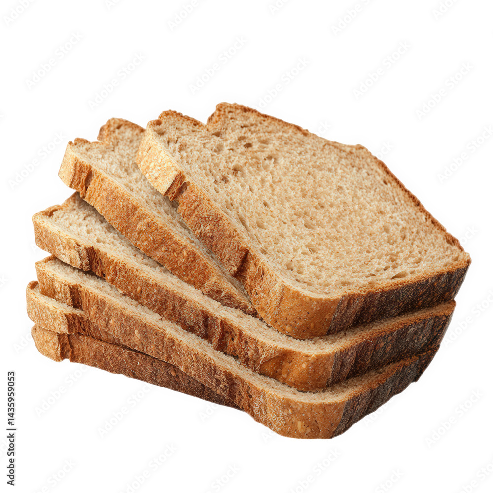 Poster four slices of whole grain bread stacked neatly the bread has a rustic appearance with a golden-brow