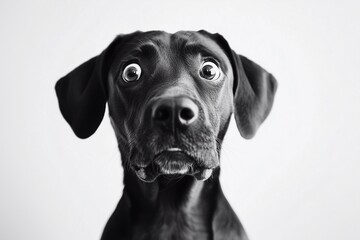 Very surprised dog looking directly into the camera, generated AI