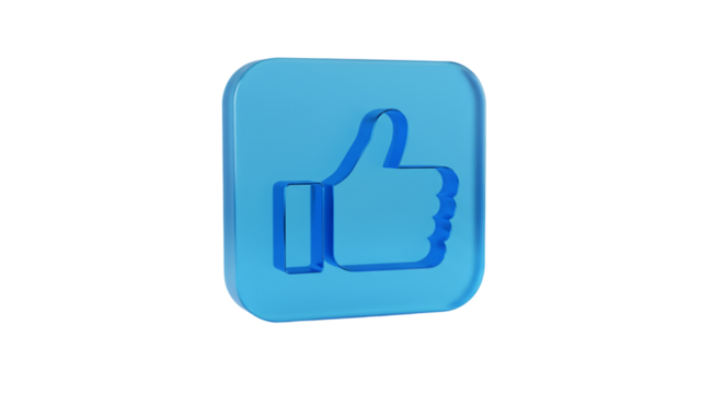 A blue thumbs up icon inside a rounded square shape against a plain black colored background space