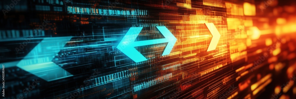 Poster abstract tech background featuring upward arrow design with vibrant colors and motion effects
