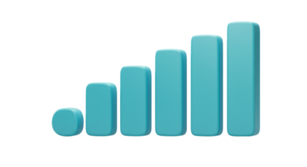 A cyan signal strength bar graph on a black background showing increasing signal levels in a row