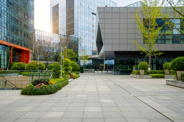 Office building and garden in commercial park