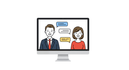 Isolated Virtual Meeting Illustration with Man and Woman on Computer Screen