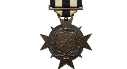 Isolated Vintage Bronze Military Medal with Swords and Laurel
