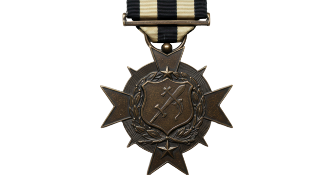 Isolated Vintage Bronze Military Medal with Swords and Laurel