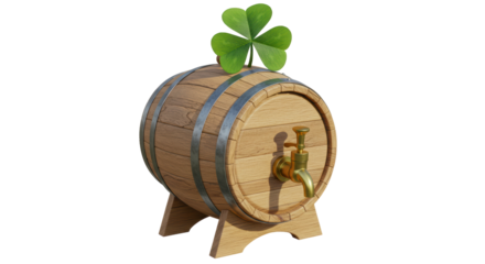 Isolated Wooden Barrel with Spigot and Shamrock Accent Rustic