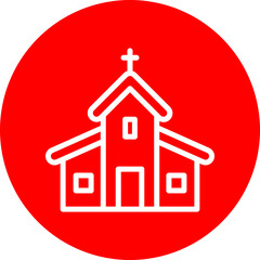 Church Vector Line White Circle Red Icon Design