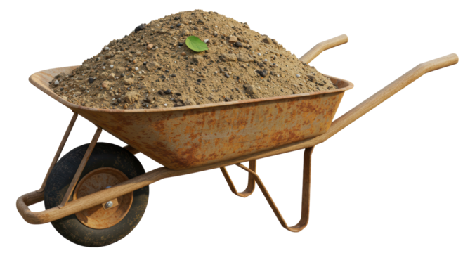 Isolated Wheelbarrow Filled with Soil Gardening Equipment