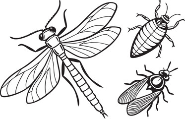 Insect Silhouette Clipart | Dragonfly, Beetle, Fly Vector Art