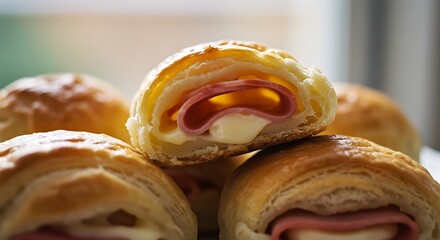 Golden Ham and Cheese Rolls Stack