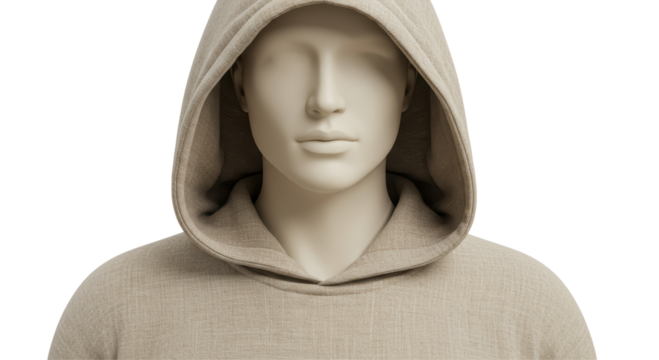 Isolated Faceless Figure in Beige Hoodie