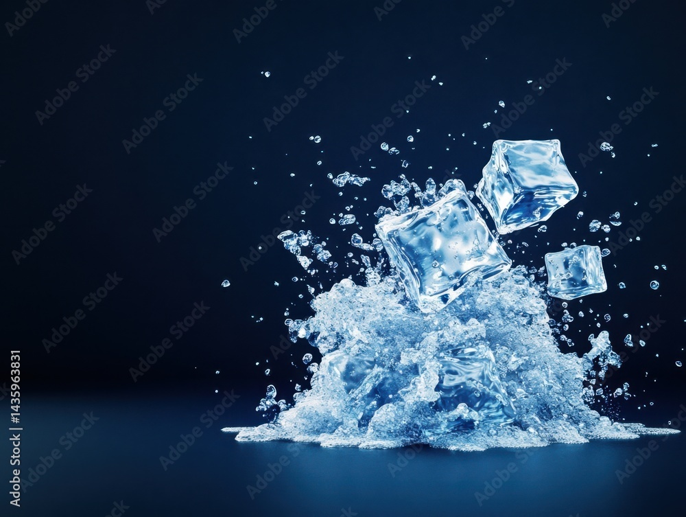 Aufkleber ice cubes exploding in a splash