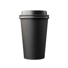 sleek. black disposable coffee cup with a lid. commonly used for serving hot beverages like coffee or tea the minimalist design suggests a modern aesthetic. making it suitable for cafes or takeout ser