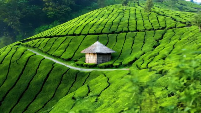 Misty Morning at a Lush Green Tea Plantation