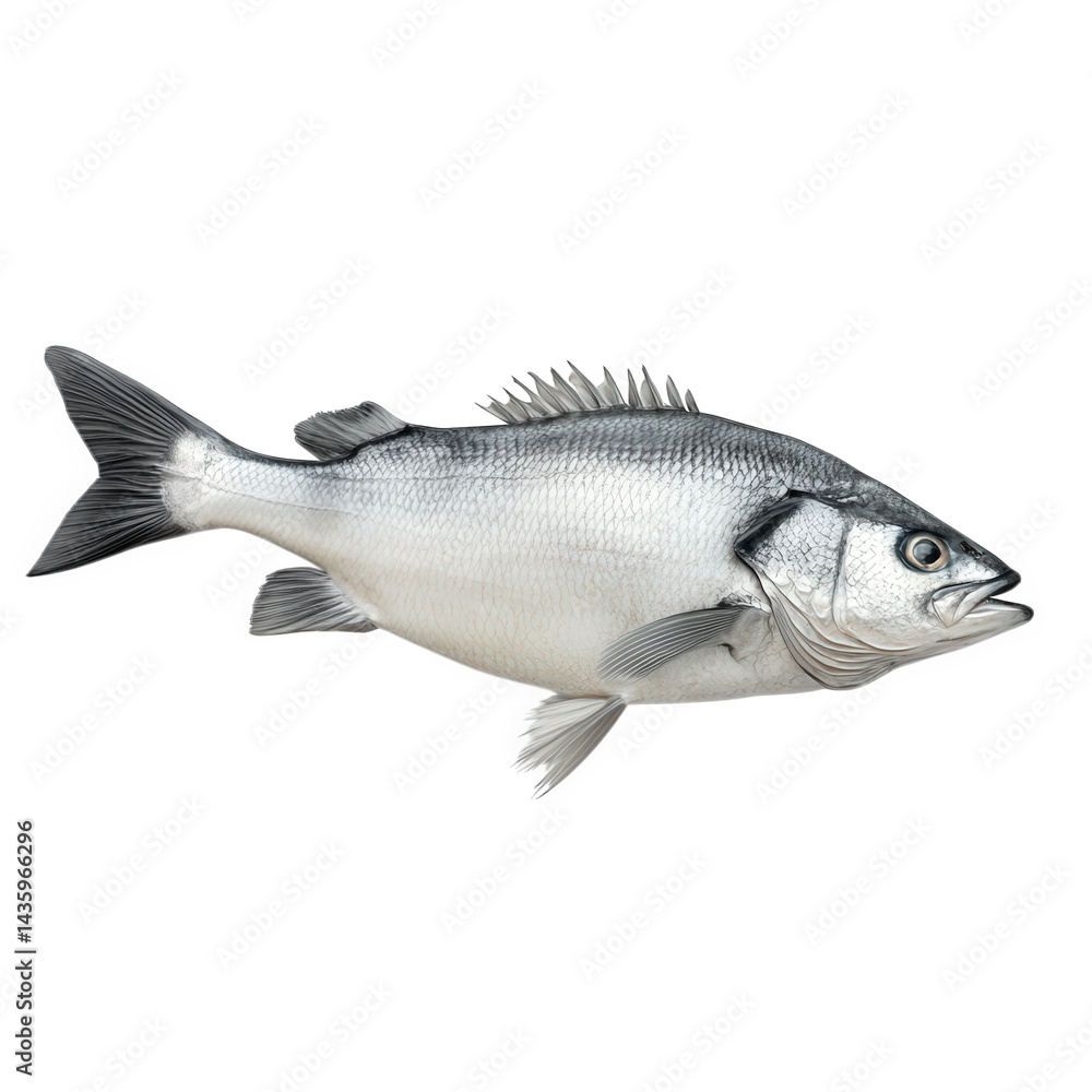 Poster a realistic illustration of a fish. showcasing its detailed features. including scales. fins. and co