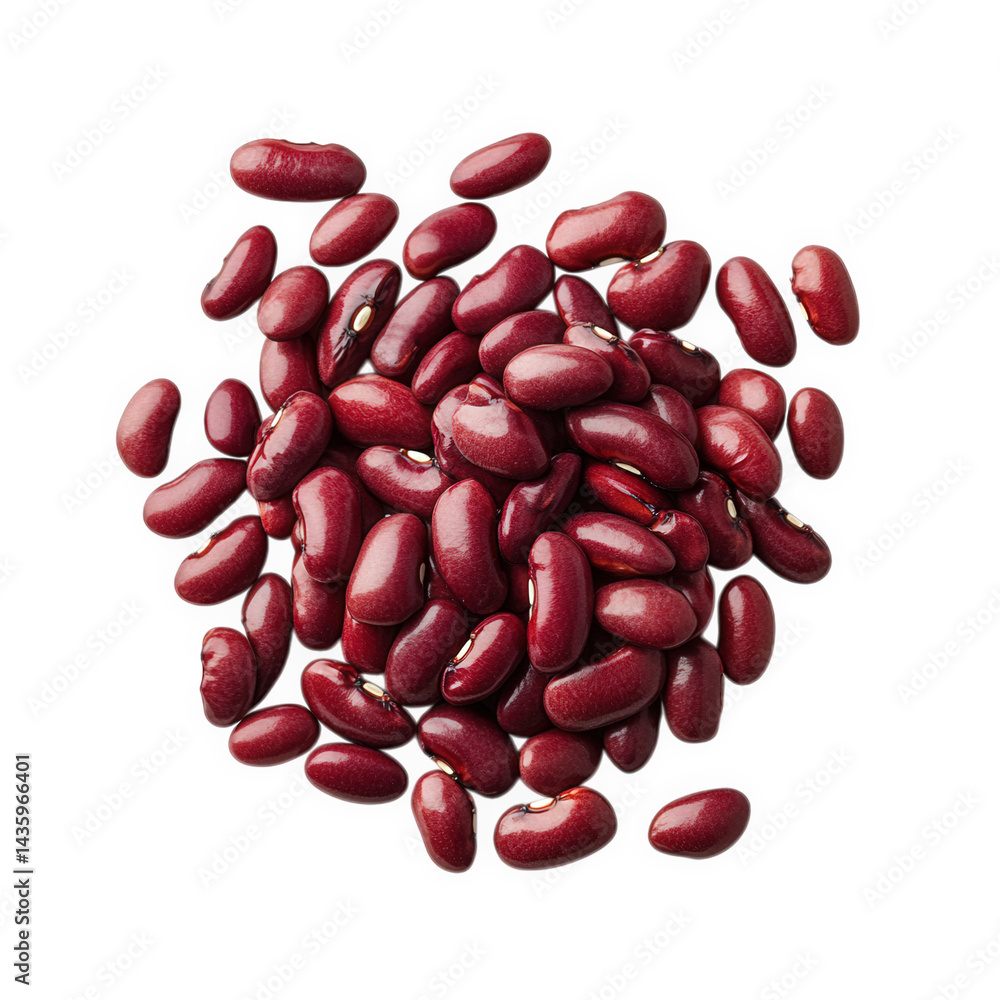 Poster a pile of red kidney beans displayed on a white background. showcasing their smooth. shiny surface a