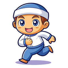 Obraz premium Cartoon boy in traditional attire running