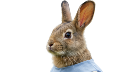 Isolated Portrait of Cute Brown Rabbit in Blue Shirt