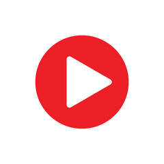 Simple red circle with a white play button icon in the center. Multimedia, video, play, start, interface.