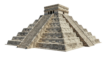 Isolated Chichen Itza Pyramid on White Background