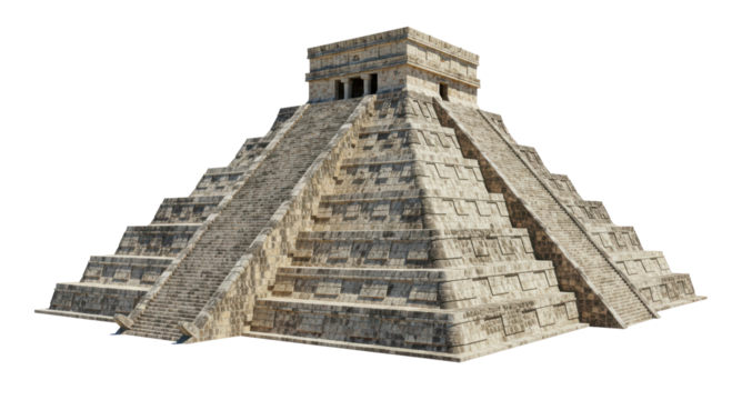Isolated Chichen Itza Pyramid on White Background