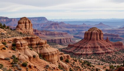 Fototapeta premium Majestic scenic view of red rock formations canyonlands landscape photography desert environment wide-angle perspective