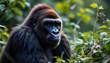 Obraz premium Gorilla observing surroundings rainforest wildlife photography natural habitat close-up animal behavior