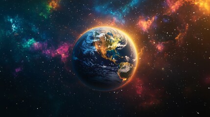 Vibrant Earth in a Colorful Cosmic Nebula