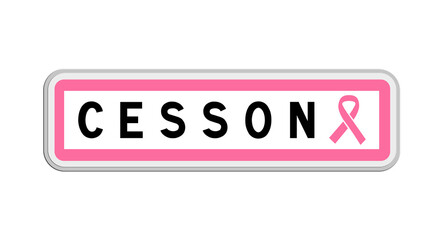 Panneau de sortie de Cesson, Seine-et-Marne, Île-de-France avec Ruban Octobre Rose