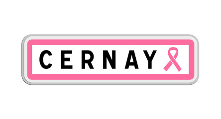 Panneau de sortie de Cernay, Eure-et-Loir, Centre-Val de Loire avec Ruban Octobre Rose