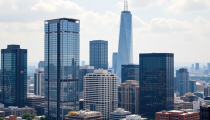 Fototapeta premium Urban skyline overview city center aerial photograph modern architecture daytime cityscape vision