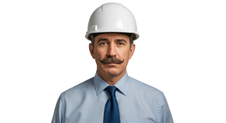 Isolated Construction Worker with Hard Hat and Mustache
