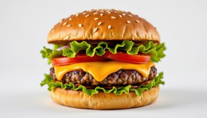 Delicious cheeseburger creation kitchen food photography clean background close-up culinary art