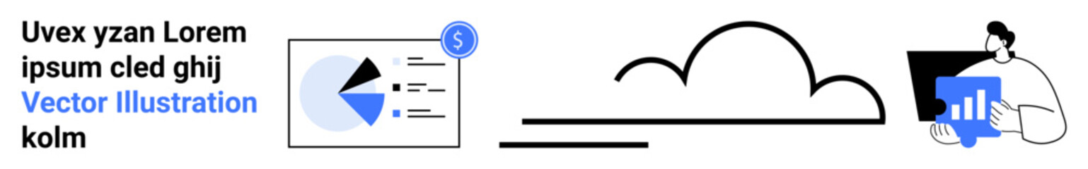 Data visualization on screen, cloud storage symbol, professional analyzing graphs. Ideal for finance, technology, business, analysis, management, cloud solutions simple landing page
