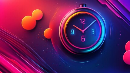 Neon Digital Clock on Abstract Background