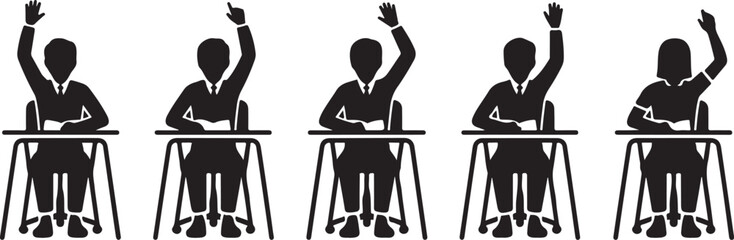 Students Raising Hands in Classroom Setting Illustration